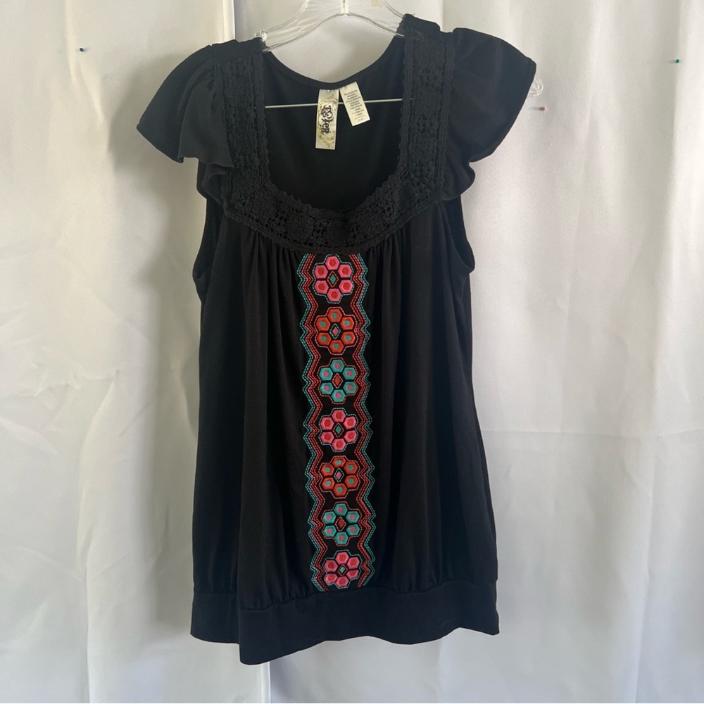 L8teR Blue Ruffled Cap Sleeve Blouse